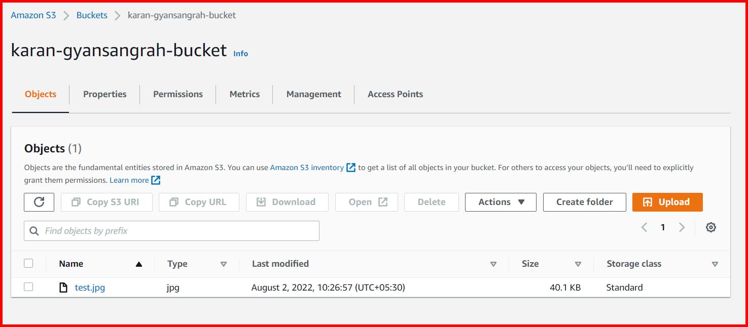 Picture showing a file is uploaded on S3 bucket